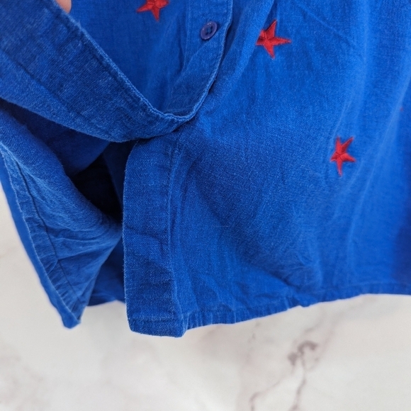 Quacker Factory Shirt Women 1X Linen Button 4th July Star Flag Short Sleeve - Picture 8 of 13
